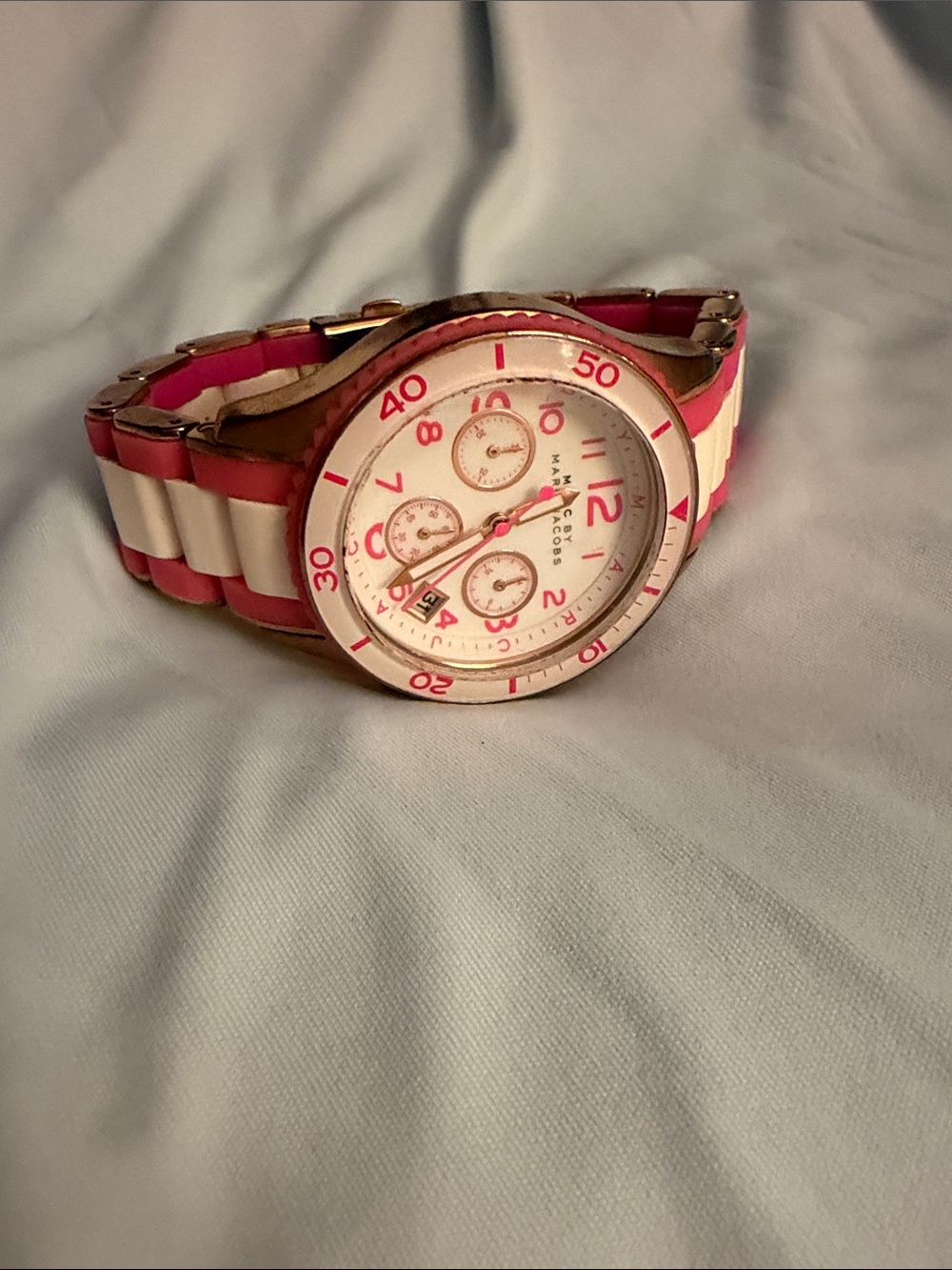 Marc by Marc Jacob’s Pink and White Silicone Link Chronograph Watch Waterproof